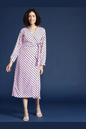 Mast & Harbour Polka Dot Print Midi Wrap Dress