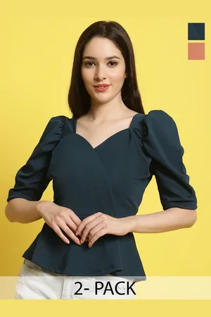Metronaut Women Pack Of 2 Puff Sleeves Crop Top