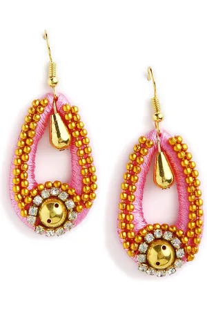 Akshara Clothing Gold-Toned & Pink Contemporary Drop Earrings