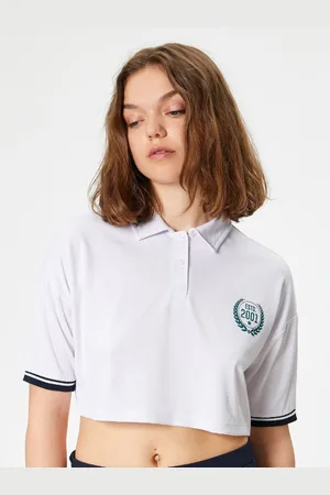 Koton Women Graphic Printed Polo Collar Oversized T-Shirt