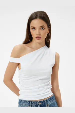 Koton Women One-Shoulder Ruched Crop Top