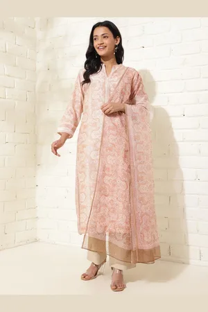 Fabindia Ethnic Motifs Printed Mandarin Collar Straight Kurta with Trousers & Dupatta