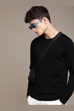 Calvin Klein Men Black Solid Crew Neck Pullover Sweater