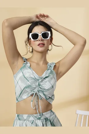 DressBerry Floral Print Sweetheart Neck Crepe Crop Top