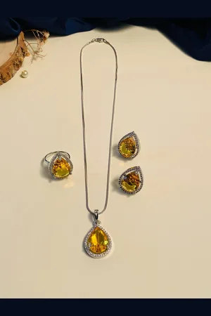 ABDESIGNS Silver-Plated American Diamond-Studded Jewellery Set