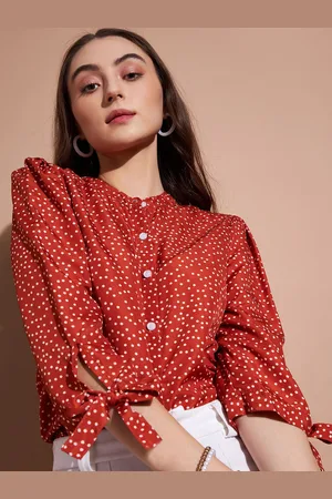 DressBerry Women Comfort Band Collar Polka Dots Printed Relaxed Fit Casual Shirt