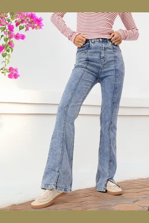 DressBerry Women Next-Gen Style Paneled Slit Hem Slim Bootcut Jeans