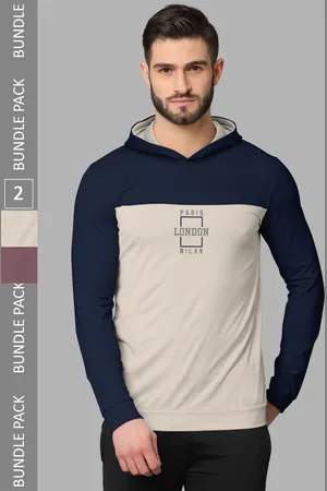 bullmer Pack Of 2 Typography Printed Hood Long Sleeves Round Neck T-shirt