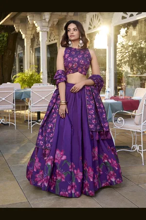 LOOKNBOOK ART Printed Silk Ready To Wear Lehenga & Unstitched Blouse With Dupatta