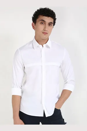 Calvin Klein Men Spread Collar Solid Cotton Casual Shirt