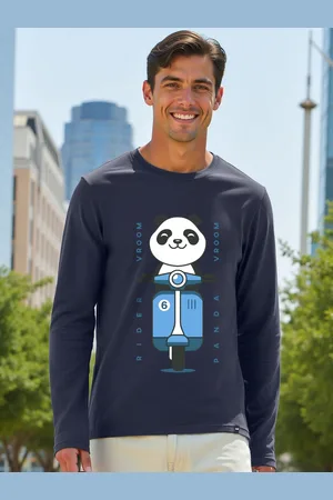 Bewakoof Navy Blue Vroom Panda Graphic Printed Pure Cotton T-shirt
