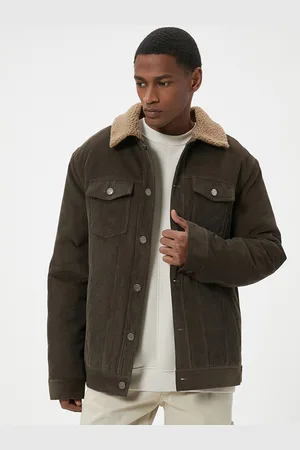 Koton Men Spread Collar Washed Solid Casual Denim Jacket