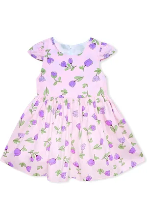 BAESD Girls Floral Print Round Neck Cotton Fit & Flare Dress
