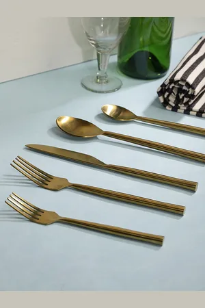 Chumbak Set Of 5 Muted Gold-Toned Solid Dishwasher Safe Stainless Steel Spoon Set