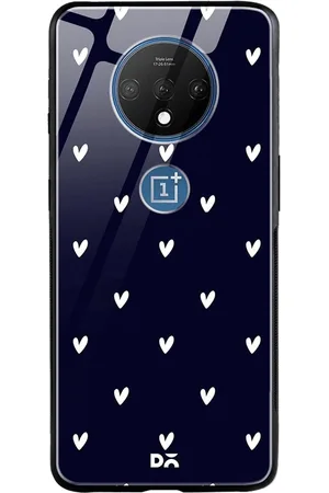 DailyObjects Navy Blue & White Bundle Heart Navy OnePlus 7T Glass Case