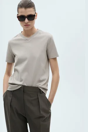 MANGO Women V-Neck Pure Cotton T-shirt