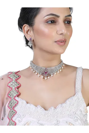 ESTELE Rhodium-Plated & Silver Toned CZ-Studded Jewellery Set
