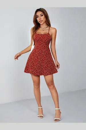 Corsica Floral Print Fit & Flare Shoulder Straps Backless Mini Dress