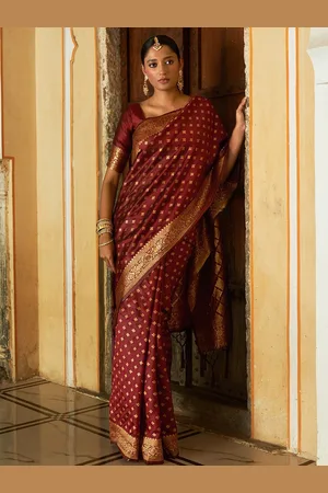Kalini Women Banarasi Silk Woven Ethnic Motifs Saree With Unstitched Blouse Piece