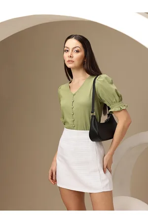 Chemistry Solid Puff Sleeve Crepe Top