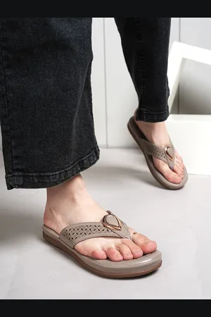 Mast & Harbour Women Textured T-Strap Flats with Laser Cuts