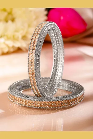 Rubans Set of 2 Rhodium-Plated Cubic Zirconia Stone Studded Premium Bangles