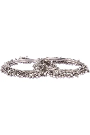 Efulgenz Set Of 2 Rhodium-Plated Silver-Toned Beaded Bangles