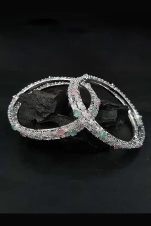 Anouk Silver Toned Set of 2 Silver Plated American Diamond Studded Bangle
