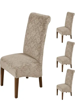 HOKIPO Camel Brown 4 Pieces Stretchable Velvet Long Back Chair Covers
