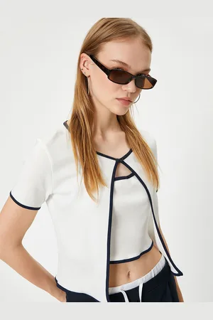 Koton Women V-Neck Solid Crop Top