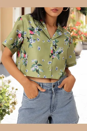 DressBerry Chic Bloom Printed Boxy Crop Shirt