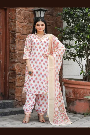 DIVASTRI Women Floral Printed Regular Pure Cotton Kurta with Salwar & With Dupatta