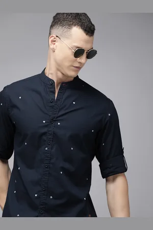 Roadster The Life Co. Pure Cotton Geometric Printed Band Collar Casual Shirt
