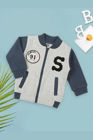 MeeMee Boys Grey Melange Open Front Jacket with Patchwork