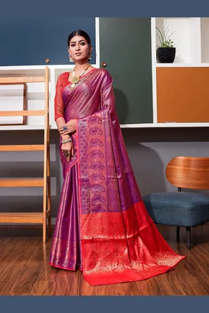 JustFashion Woven Design Zari Art Silk Kanjeevaram Saree