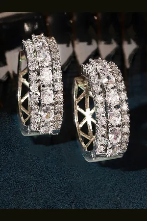 Priyaasi Silver-Plated American Diamond Stone Studded Circular Hoop Earrings