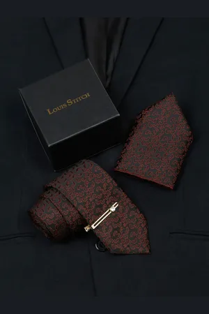 LOUIS STITCH Men Woven Design Italian Silk Necktie Accessory Gift Set