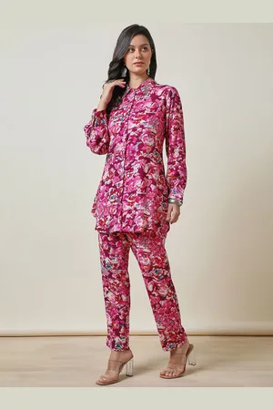 Soch Magenta Paisley Printed Beads and Stones Party Shirt With Trousers