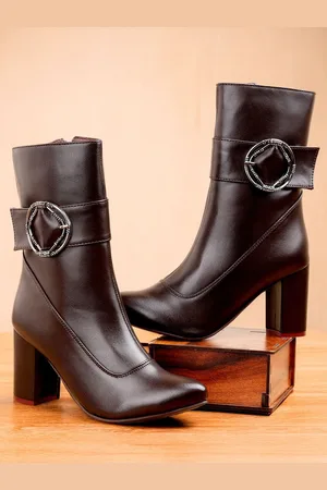 BXXY Women Classic High-Ankle Zipper Boots with Buckle Design