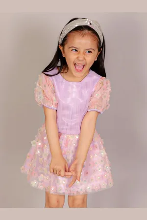 LIL DRAMA Girls Embellished Top with Skirt