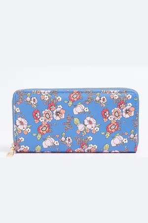 Max Collection Floral Printed PU Zip Around Wallet