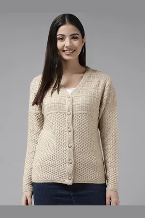 Cayman Women Beige Knitted Woollen Cardigan