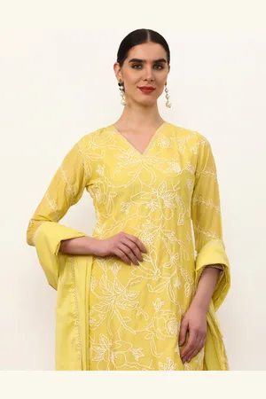 Jaipur Women Floral Embroidered Regular Thread Work Pure Cotton Kurta with Trousers & With Dupatta