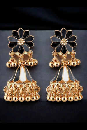 Lucky Jewellery Gold-Plated Dome Shaped Meenakari Jhumkas
