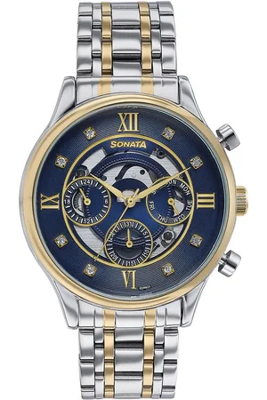 Sonata Men Embellished Dial & Stainless Steel Straps Analogue Watch 77146BM01