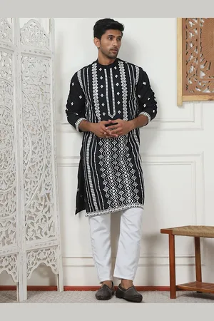Jompers Floral Embroidered Band Collar Sequinned Kurta With Pyjamas