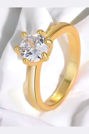 Myki 92.5 Sterling Silver Gold-Plated CZ-Studded Adjustable Finger Ring
