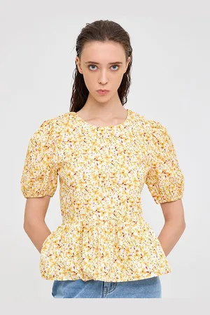 COVER STORY Floral Printed Cotton Peplum Top