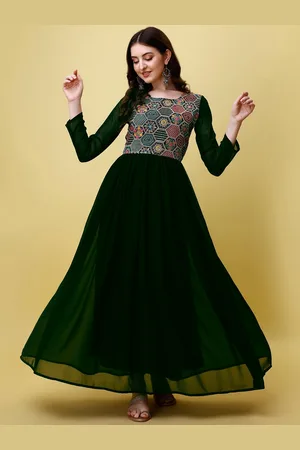 Kinjo Embroidered Georgette Fit & Flare Maxi Ethnic Dress