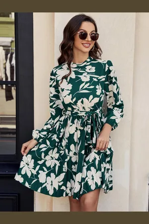 HERE&NOW Floral Print Puff Sleeve Fit & Flare Dress